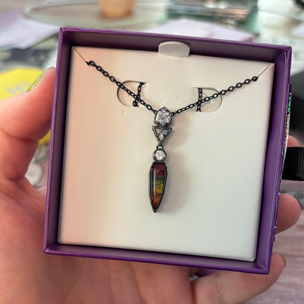 Iridescent Pendant Necklace with Black Chain